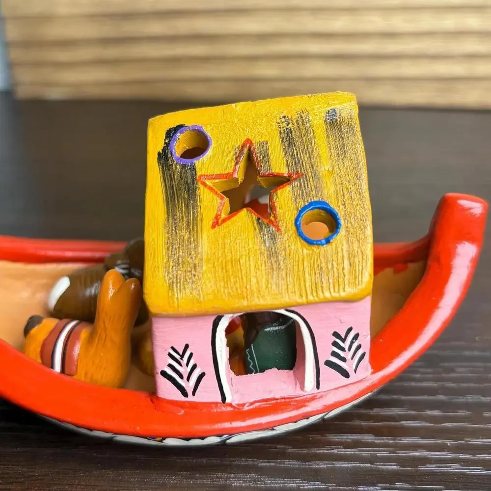 Handmade‎ Peruvian Clay Nativity Canoe Donkey: Folk Art Christmas Crèche